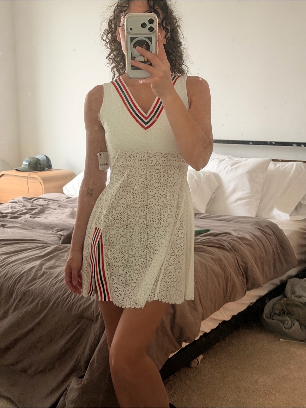 SOLD - Free People White Lace Tennis Dress XS Built-In Bra Strappy Back